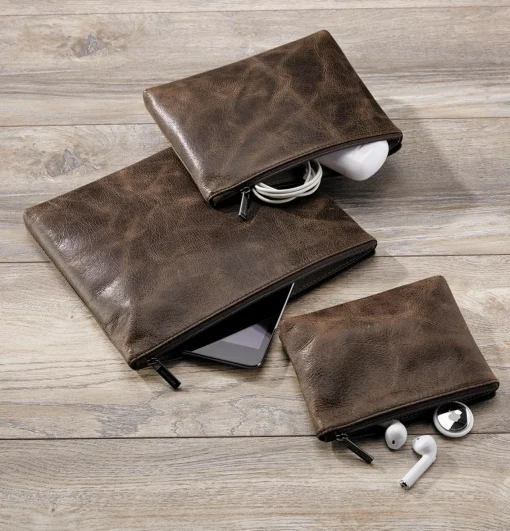 Levenger Dakota Leather Tech Pouches (set of 3)