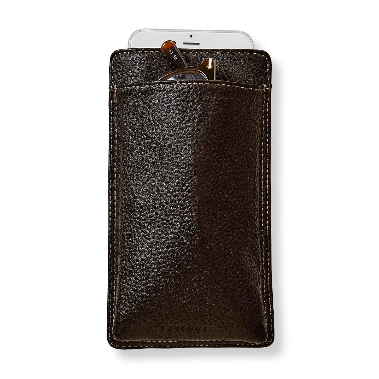 Levenger EyePhone Case in Bomber Jacket Leather Mocha New