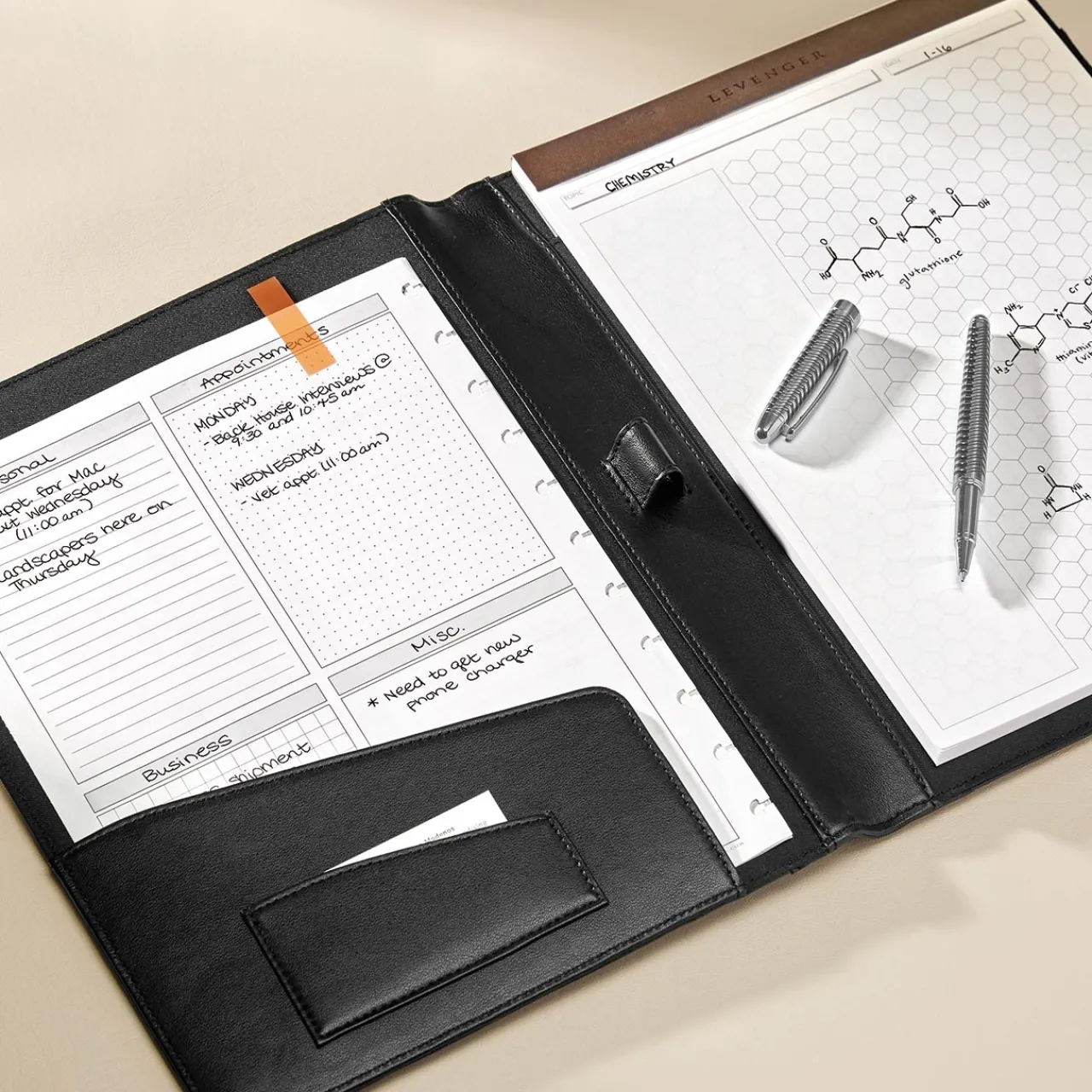 Levenger Keystone Leather Portfolio Black New