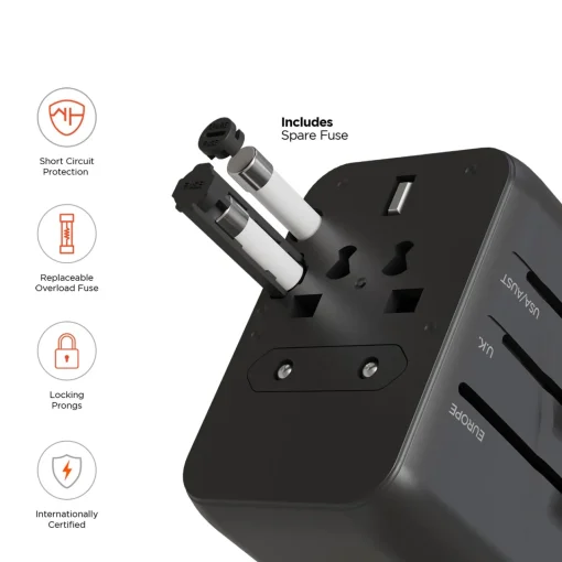 Levenger Universal Traveler Adapter with USB C Black Discount